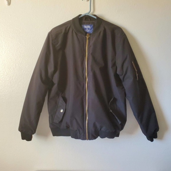 Han Ton Mens L Bomber Jacket Black Full Zip Insulated Quilted Flap Pockets - Picture 3 of 16